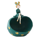 Maxbell Girl Resin Statues Figurine Sculptures Cabinet Holder Entrance Storage Box Green