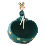 Maxbell Girl Resin Statues Figurine Sculptures Cabinet Holder Entrance Storage Box Green