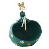 Maxbell Girl Resin Statues Figurine Sculptures Cabinet Holder Entrance Storage Box Green