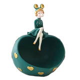 Maxbell Girl Resin Statues Figurine Sculptures Cabinet Holder Entrance Storage Box Green