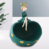 Maxbell Girl Resin Statues Figurine Sculptures Cabinet Holder Entrance Storage Box Green