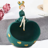 Maxbell Girl Resin Statues Figurine Sculptures Cabinet Holder Entrance Storage Box Green
