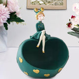 Maxbell Girl Resin Statues Figurine Sculptures Cabinet Holder Entrance Storage Box Green