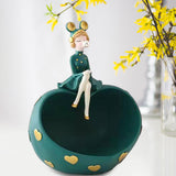 Maxbell Girl Resin Statues Figurine Sculptures Cabinet Holder Entrance Storage Box Green
