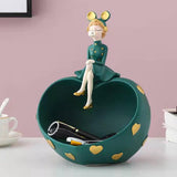 Maxbell Girl Resin Statues Figurine Sculptures Cabinet Holder Entrance Storage Box Green