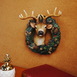 Maxbell Resin Christmas Elk Wreath Wall Statues Figurines Craft, for Living Room