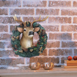 Maxbell Resin Christmas Elk Wreath Wall Statues Figurines Craft, for Living Room