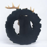 Maxbell Resin Christmas Elk Wreath Wall Statues Figurines Craft, for Living Room