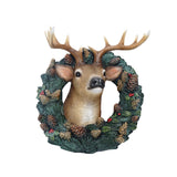 Maxbell Resin Christmas Elk Wreath Wall Statues Figurines Craft, for Living Room