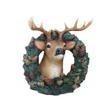 Maxbell Resin Christmas Elk Wreath Wall Statues Figurines Craft, for Living Room