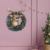 Maxbell Resin Christmas Elk Wreath Wall Statues Figurines Craft, for Living Room