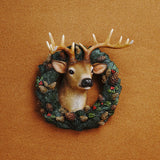 Maxbell Resin Christmas Elk Wreath Wall Statues Figurines Craft, for Living Room