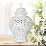 Maxbell Ceramic Vase Organizer Storage with Lid Porcelain Ginger Jar for Desk Home H 27.5cm Mouth 7.2cm