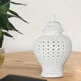 Maxbell Ceramic Vase Organizer Storage with Lid Porcelain Ginger Jar for Desk Home H 27.5cm Mouth 7.2cm