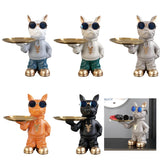 Maxbell Resin Dog Desk Storage Tray Statue Decorative Modern for Cafe Entryway Decor Blue