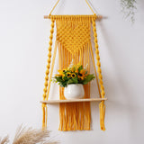 Maxbell Macrame Wall Hanging Shelf Basket Hanger Holder Boho Woven Rope for Home Yellow