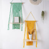 Maxbell Macrame Wall Hanging Shelf Basket Hanger Holder Boho Woven Rope for Home Yellow