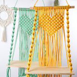 Maxbell Macrame Wall Hanging Shelf Basket Hanger Holder Boho Woven Rope for Home Yellow
