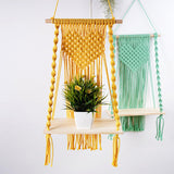 Maxbell Macrame Wall Hanging Shelf Basket Hanger Holder Boho Woven Rope for Home Yellow
