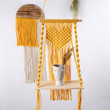 Maxbell Macrame Wall Hanging Shelf Basket Hanger Holder Boho Woven Rope for Home Yellow