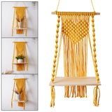 Maxbell Macrame Wall Hanging Shelf Basket Hanger Holder Boho Woven Rope for Home Yellow