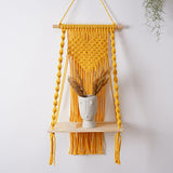 Maxbell Macrame Wall Hanging Shelf Basket Hanger Holder Boho Woven Rope for Home Yellow