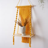 Maxbell Macrame Wall Hanging Shelf Basket Hanger Holder Boho Woven Rope for Home Yellow