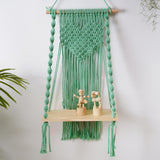 Maxbell Macrame Wall Hanging Shelf Basket Hanger Holder Boho Woven Rope for Home Green