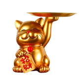 Maxbell Cat Statue Desk Storage Tray Sculpture for Bedroom Entrance Decoration Gold