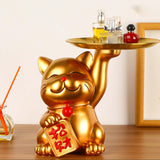 Maxbell Cat Statue Desk Storage Tray Sculpture for Bedroom Entrance Decoration Gold
