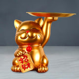 Maxbell Cat Statue Desk Storage Tray Sculpture for Bedroom Entrance Decoration Gold