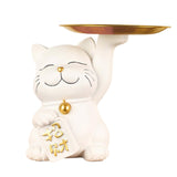 Maxbell Cat Statue Desk Storage Tray Sculpture for Bedroom Entrance Decoration White