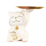Maxbell Cat Statue Desk Storage Tray Sculpture for Bedroom Entrance Decoration White
