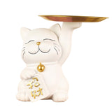 Maxbell Cat Statue Desk Storage Tray Sculpture for Bedroom Entrance Decoration White