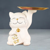 Maxbell Cat Statue Desk Storage Tray Sculpture for Bedroom Entrance Decoration White