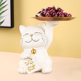 Maxbell Cat Statue Desk Storage Tray Sculpture for Bedroom Entrance Decoration White