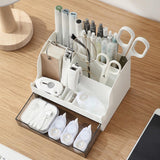 Maxbell Desktop Cosmetic Storage Box Organizer with Drawer for Dresser Bedroom White