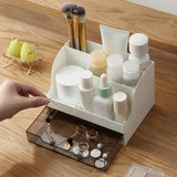 Maxbell Desktop Cosmetic Storage Box Organizer with Drawer for Dresser Bedroom White