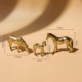 Maxbell 3Pcs Resin Small Horse Miniatures Figurines Micro Animal Statues for Desktop Gold