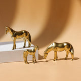 Maxbell 3Pcs Resin Small Horse Miniatures Figurines Micro Animal Statues for Desktop Gold