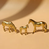 Maxbell 3Pcs Resin Small Horse Miniatures Figurines Micro Animal Statues for Desktop Gold