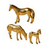 Maxbell 3Pcs Resin Small Horse Miniatures Figurines Micro Animal Statues for Desktop Gold