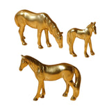 Maxbell 3Pcs Resin Small Horse Miniatures Figurines Micro Animal Statues for Desktop Gold