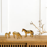Maxbell 3Pcs Resin Small Horse Miniatures Figurines Micro Animal Statues for Desktop Gold