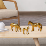 Maxbell 3Pcs Resin Small Horse Miniatures Figurines Micro Animal Statues for Desktop Gold