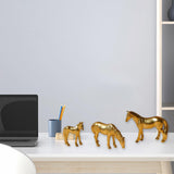 Maxbell 3Pcs Resin Small Horse Miniatures Figurines Micro Animal Statues for Desktop Gold