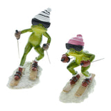Maxbell Couple Frog Statue Tabletop Ornament Resin Skiing Frog Figurines Home Decor