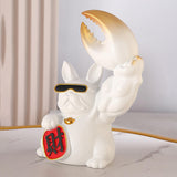 Maxbell Creative Big Arm Lucky Dog Figurine Resin Statue Crafts Decoration Desk White