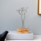 Maxbell Woman Sculpture Metal Line Figurine with Hat for Shelf Home Decoration Gold