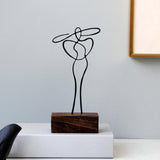 Maxbell Woman Sculpture Metal Line Figurine with Hat for Shelf Home Decoration Black